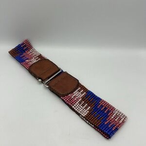 Fossil Beaded Stretch Belt‎ with Genuine Leather Multicolored Y2K